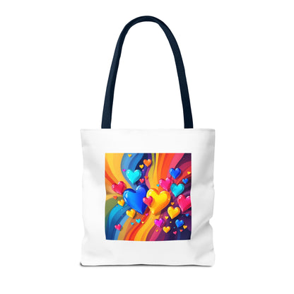 Colorful Heart Burst Tote Bag — Rainbow Love All-Over Print
