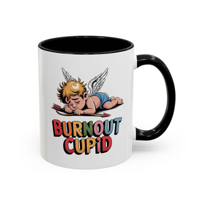Burnout Cupid Coffee Mug — Cute Tired Cupid Accent Mug (11/15 oz)