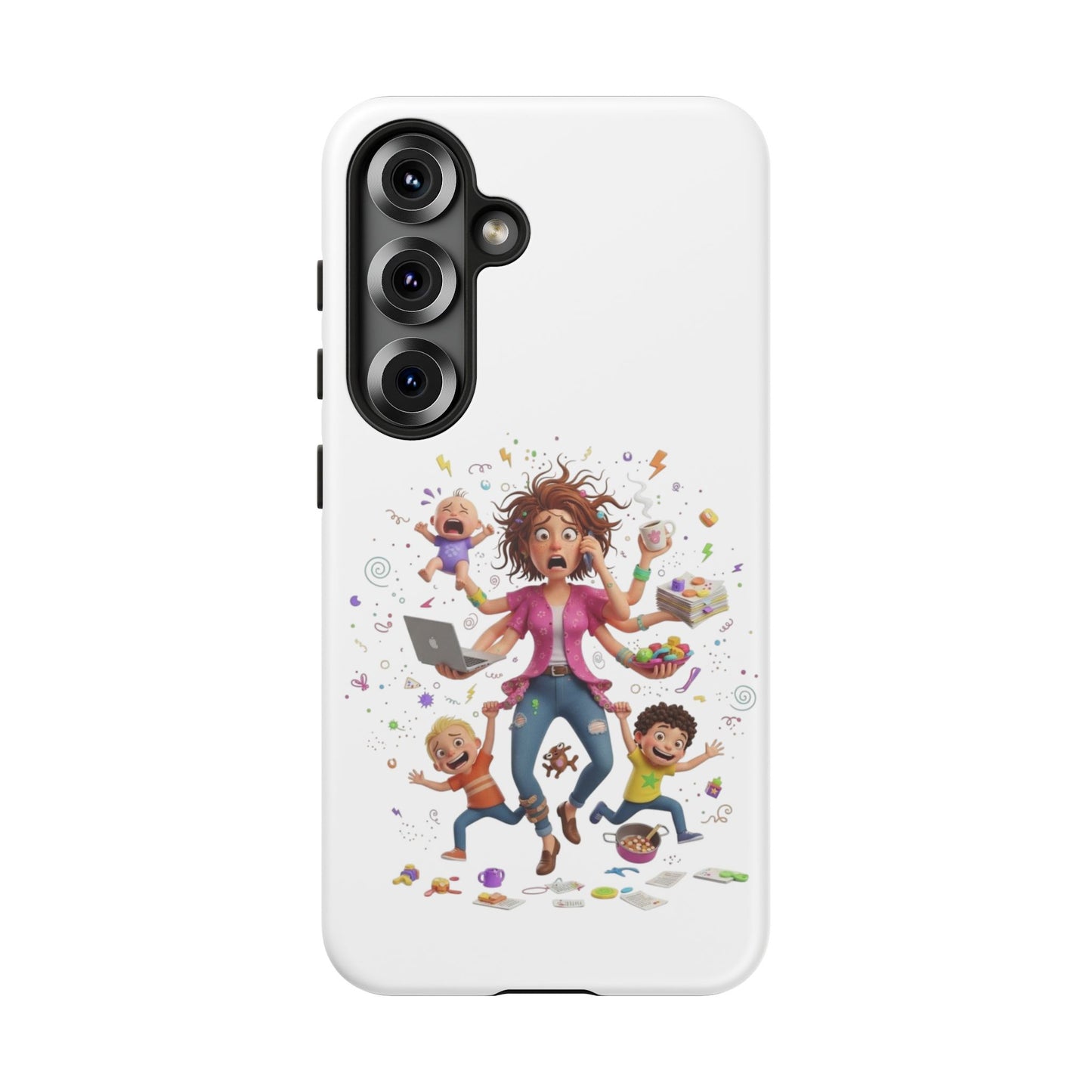 Samsung Mom Life Phone Case — Funny Juggling Mom Illustration Protective Case