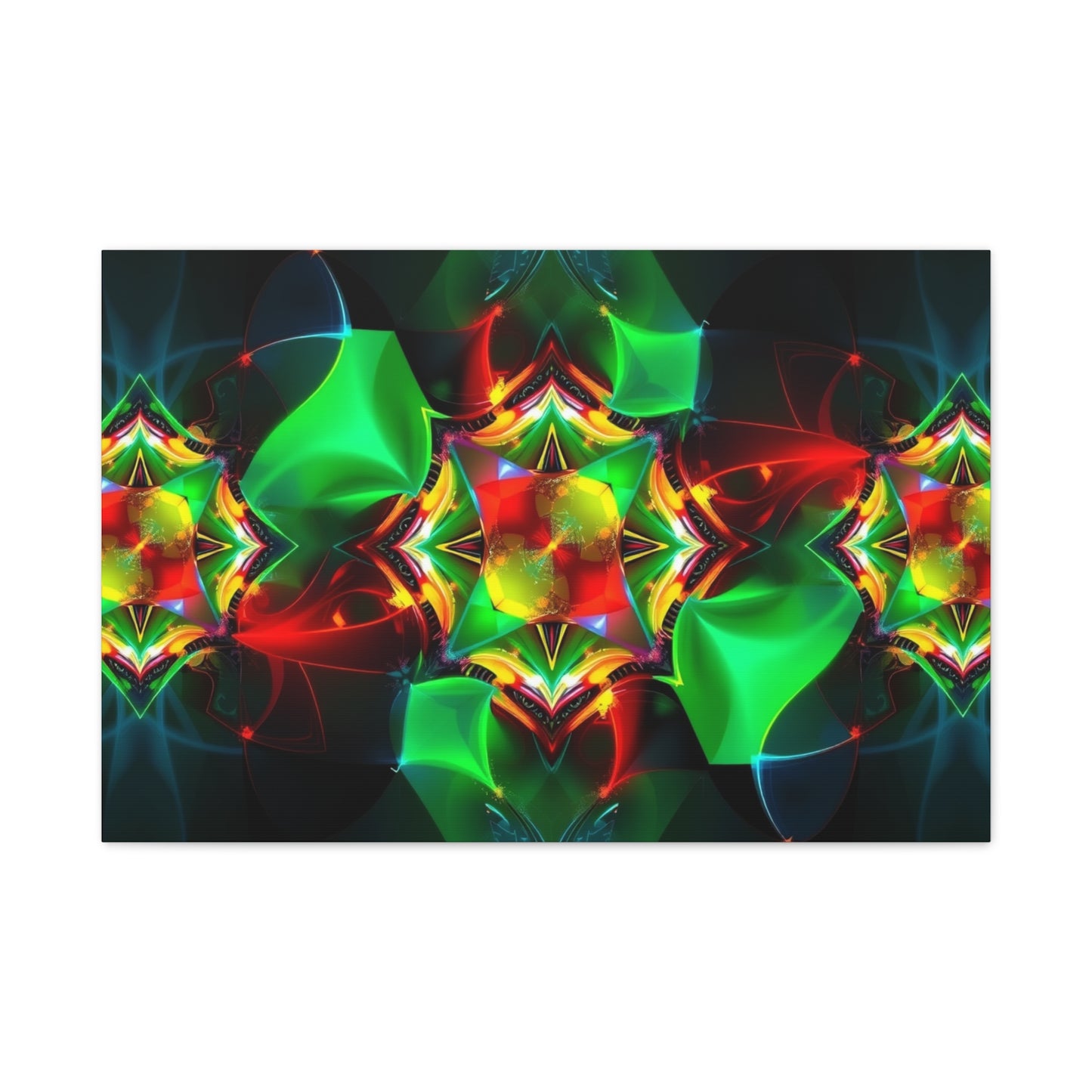 Kaleidoscope Abstract Matte Canvas Wall Art — Vibrant Green & Red Stretched Print