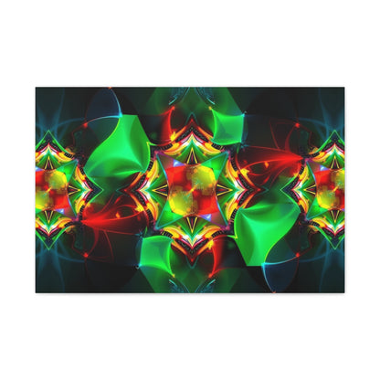 Kaleidoscope Abstract Matte Canvas Wall Art — Vibrant Green & Red Stretched Print