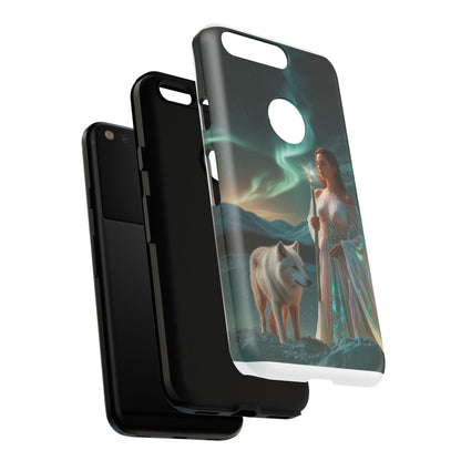Funda para teléfono Google Aurora Guardian: armadura de fantasía de mujer y lobo