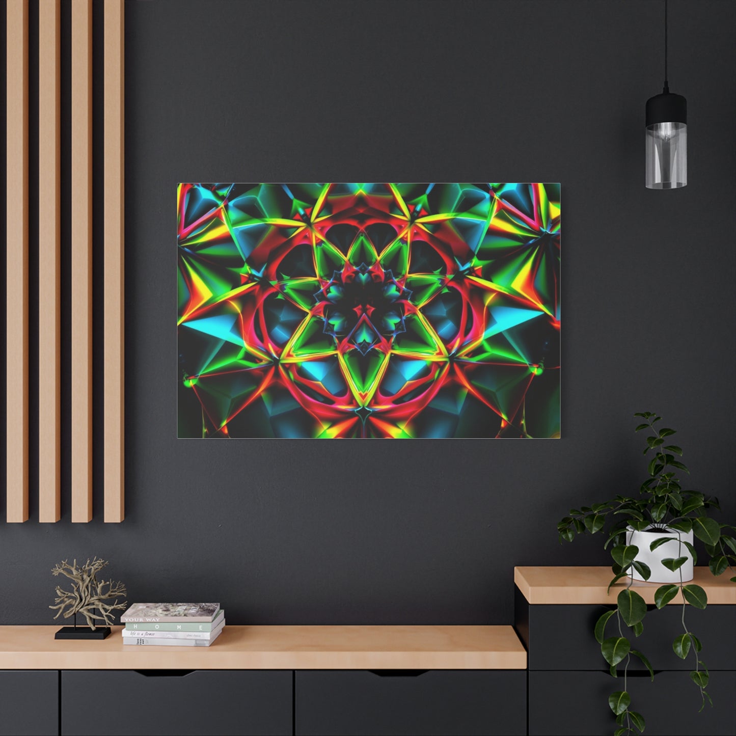 Kaleidoscope Neon Mandala Matte Canvas Wall Art