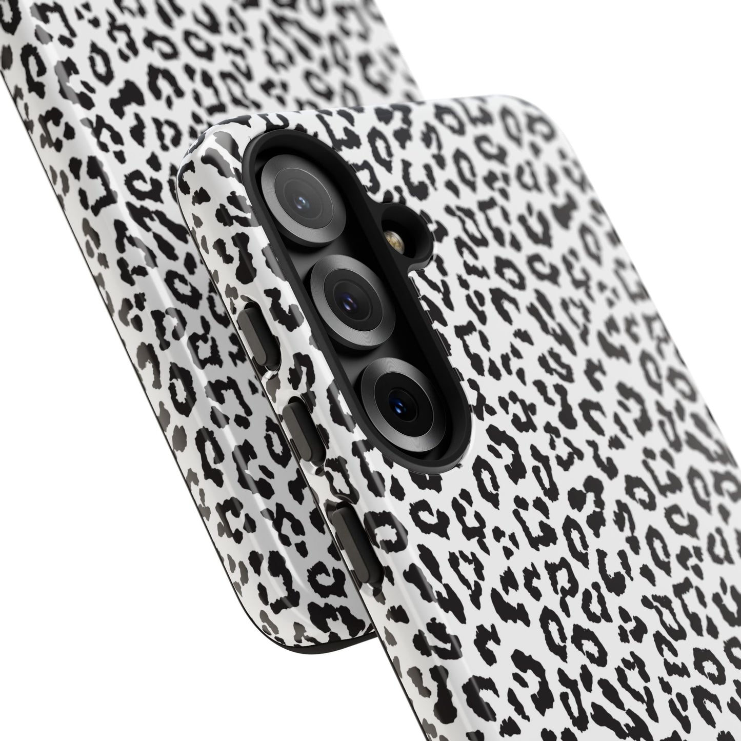 Samsung Leopard Print Tough Phone Case – Black & White Animal Pattern Protective Cover