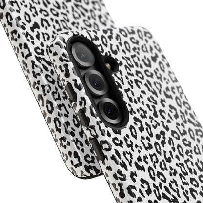 Samsung Leopard Print Tough Phone Case – Black & White Animal Pattern Protective Cover