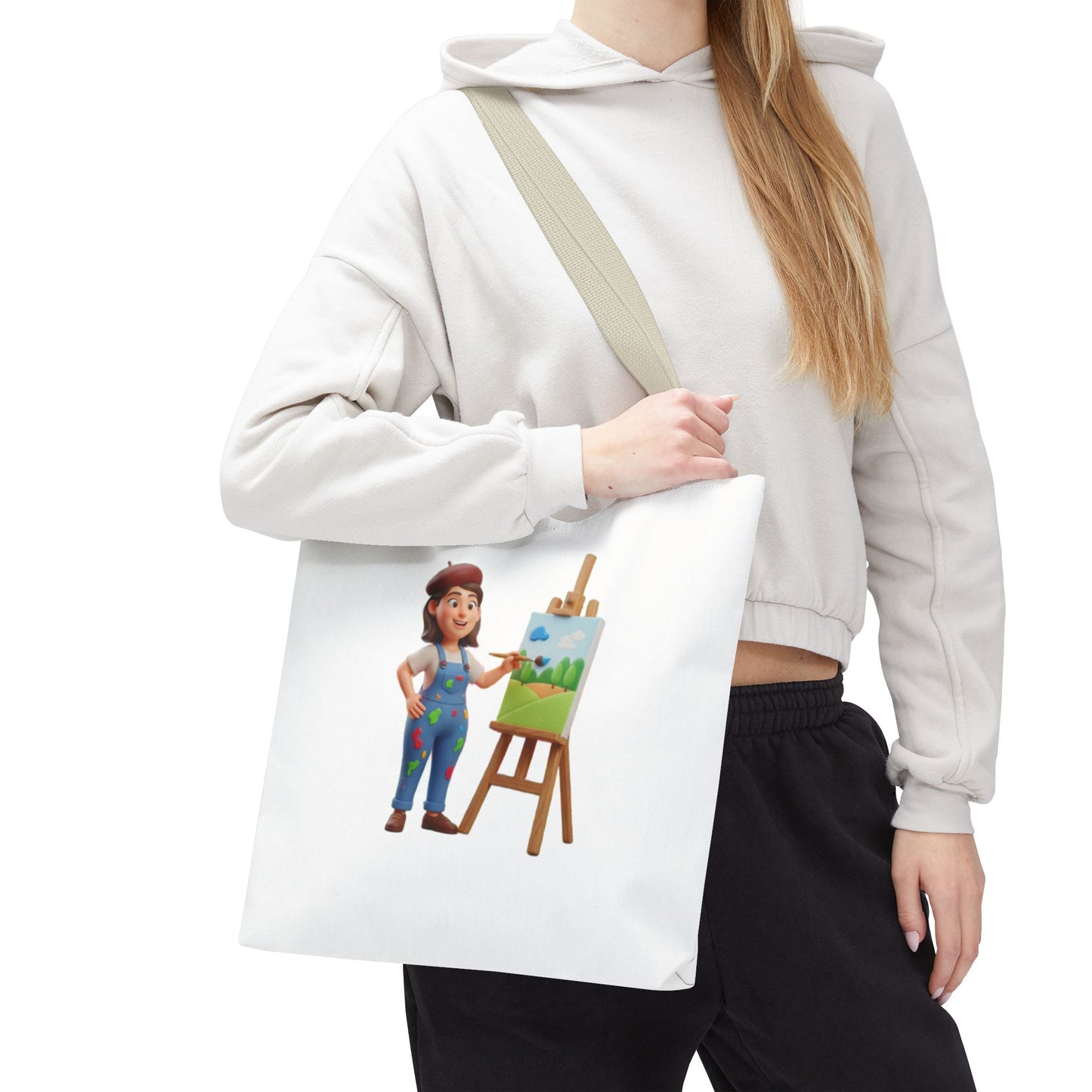 Artist Tote Bag — Painter with Easel Illustrated AOP Tote