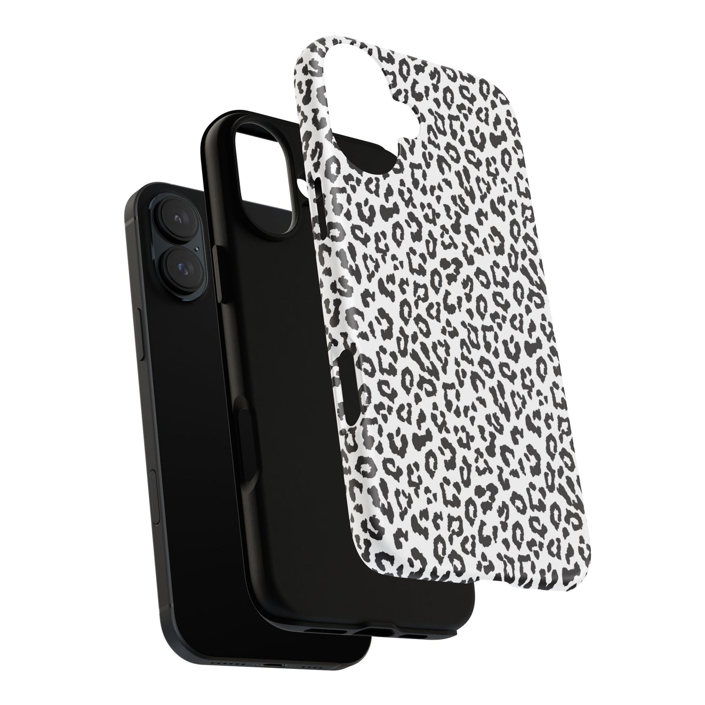 iPhone Leopard Print Tough Phone Case - Black & White Protective Cover