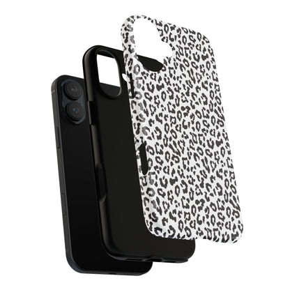 iPhone Leopard Print Tough Phone Case - Black & White Protective Cover