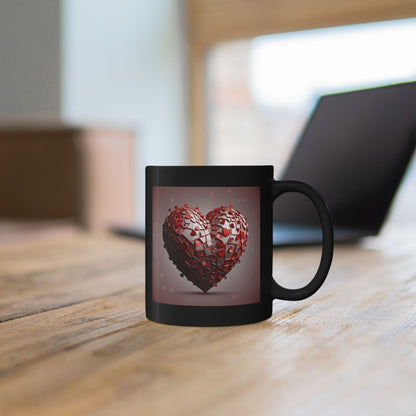 Heart Mosaic Black Mug — Romantic Red Heart Design (11oz & 15oz)