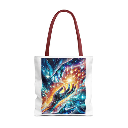 Cosmic Hands Tote Bag — Vibrant Galaxy Art Tote for Everyday, Beach & Gifts