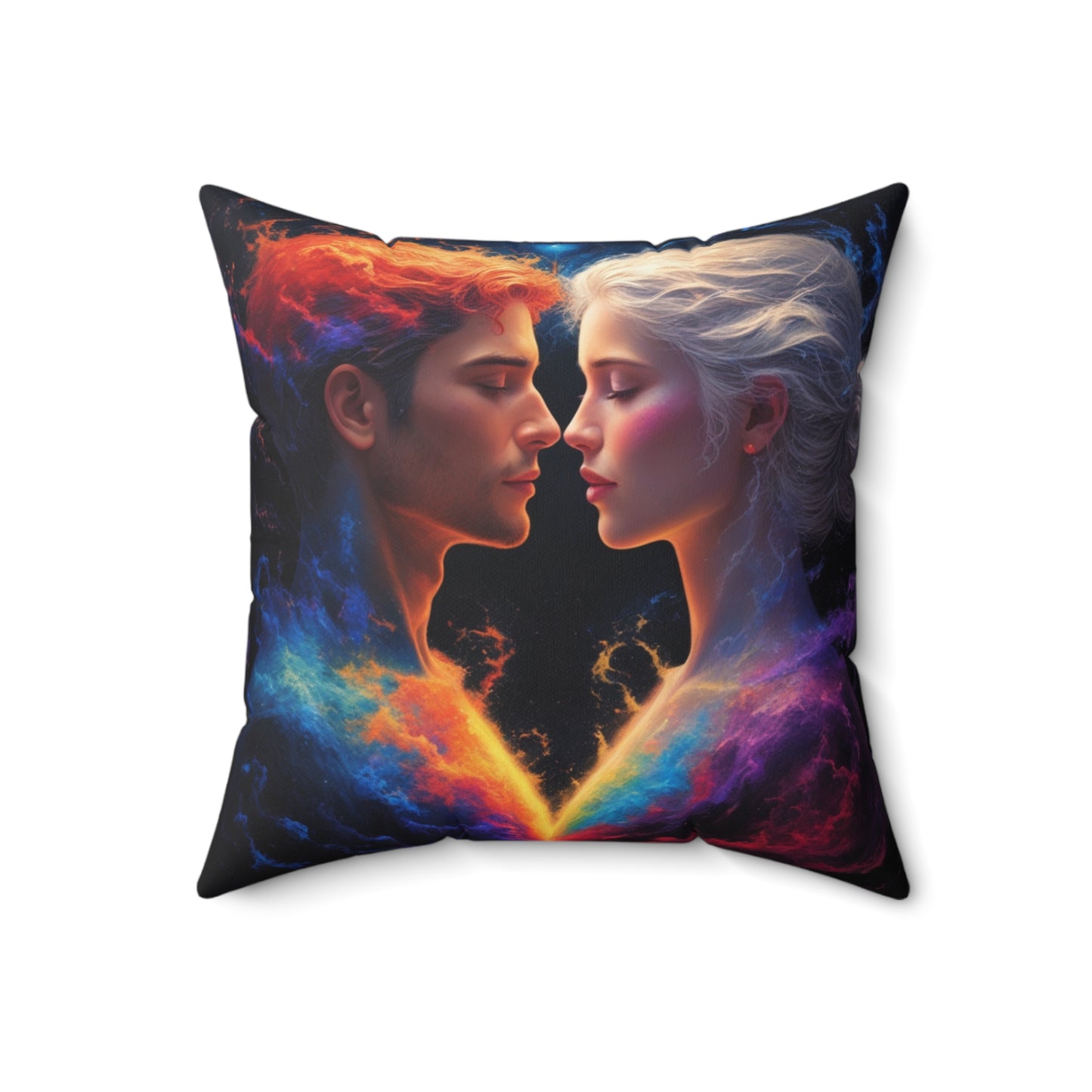 Cosmic Lovers Decorative Pillow — Romantic Couple Heart Art Throw Pillow