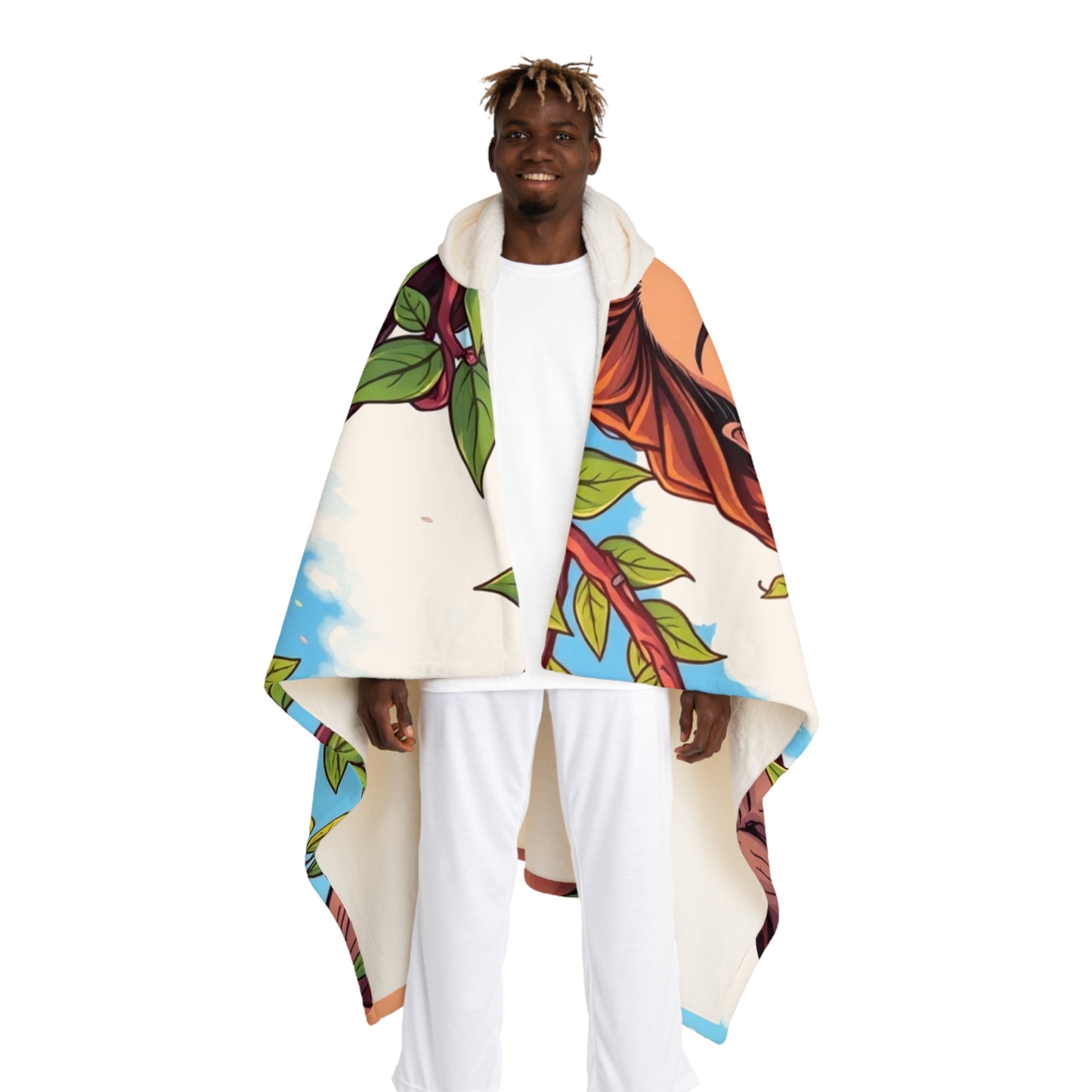 Hooded Sherpa Blanket — Colorful Floral Portrait Cozy Throw