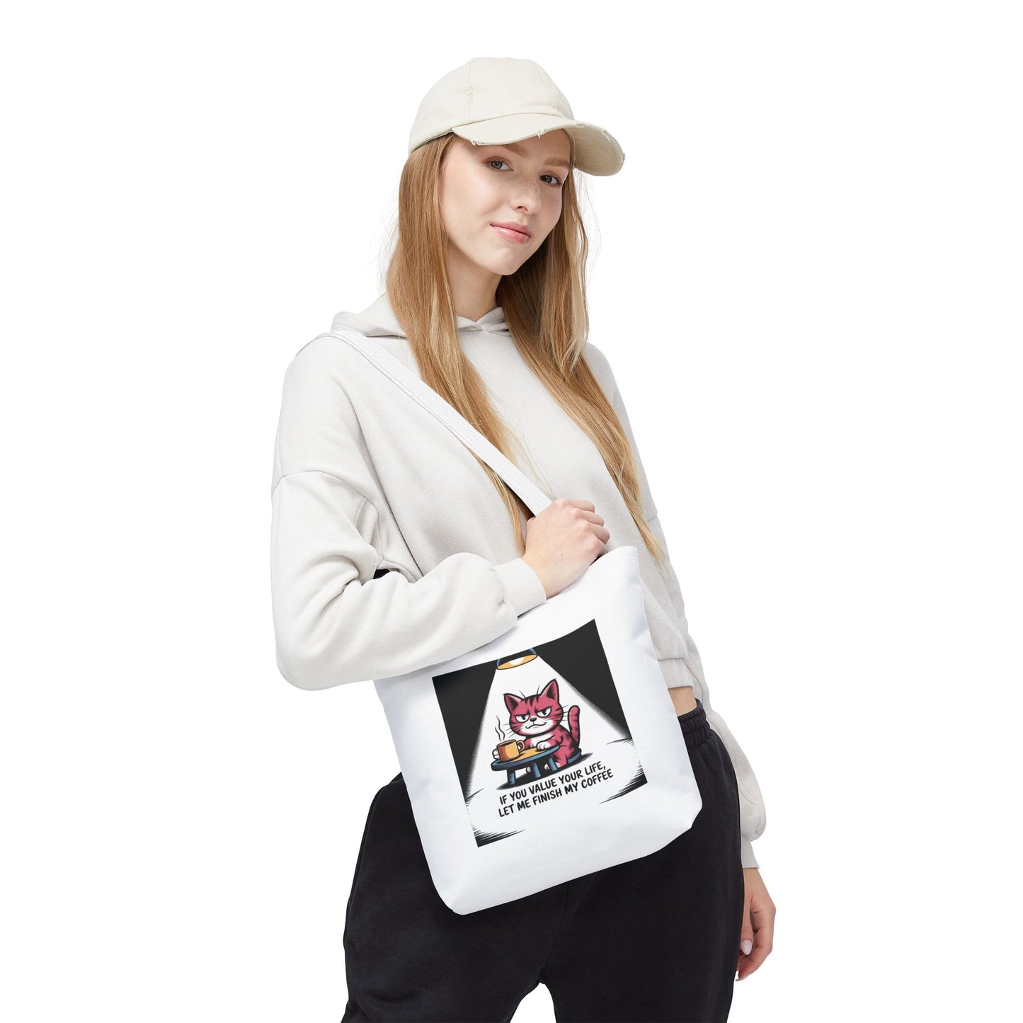 Coffee Cat Tote Bag — “If You Value Your Life, Let Me Finish My Coffee” Funny Cat Lover Tote