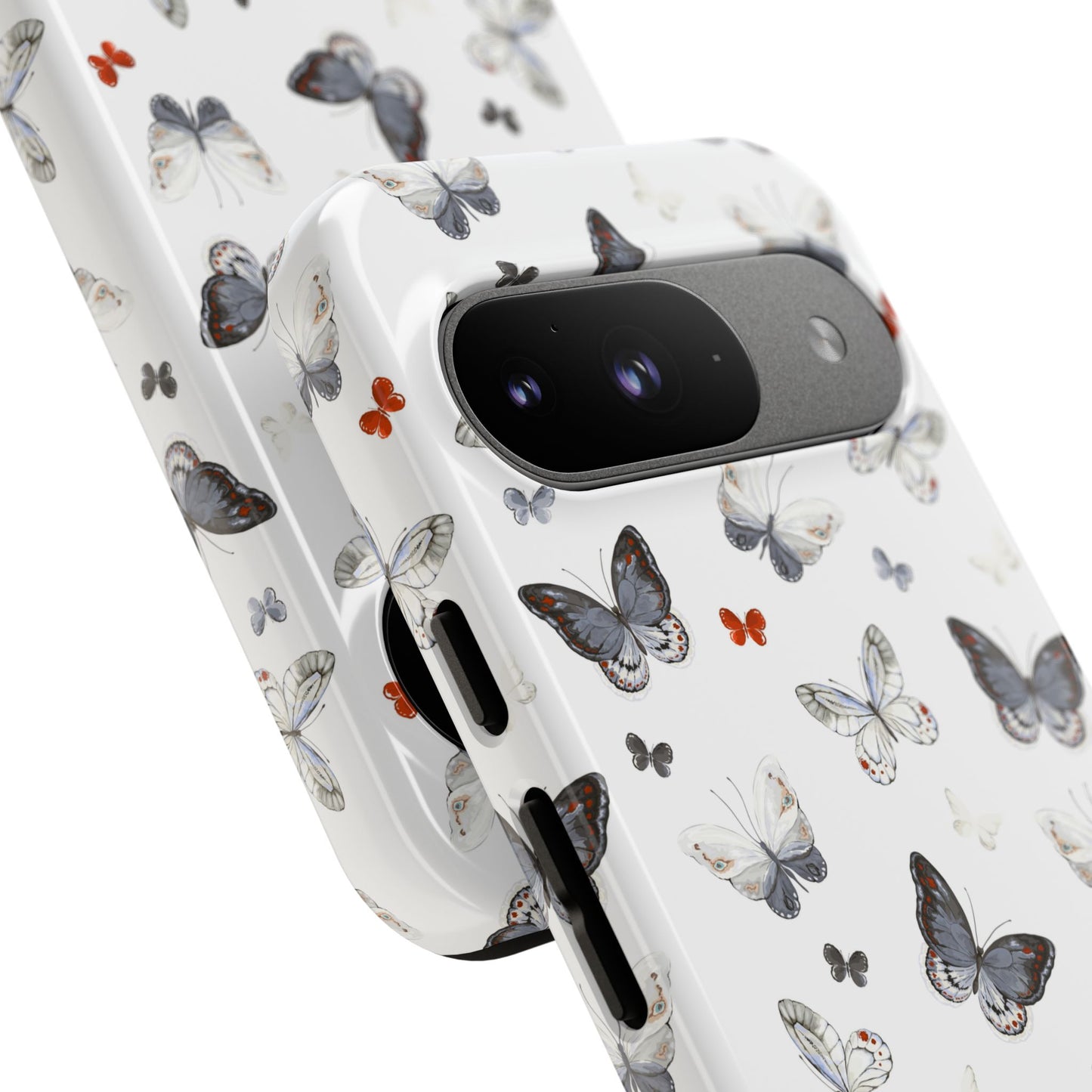 Google Butterfly Pattern Tough Phone Case — White Floral Protective Cover