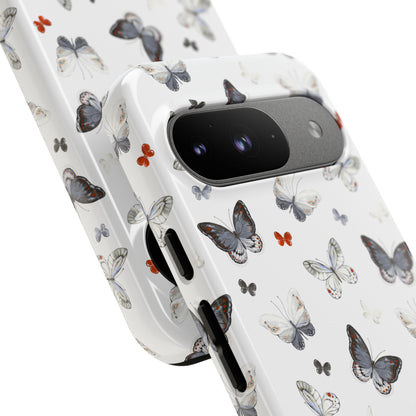 Google Butterfly Pattern Tough Phone Case — White Floral Protective Cover