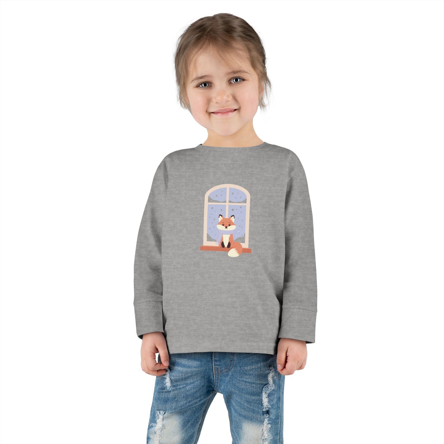 Toddler Long Sleeve Tee — Cozy Fox by Window Winter Sleepy Nursery Shirt