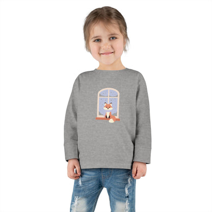 Toddler Long Sleeve Tee — Cozy Fox by Window Winter Sleepy Nursery Shirt