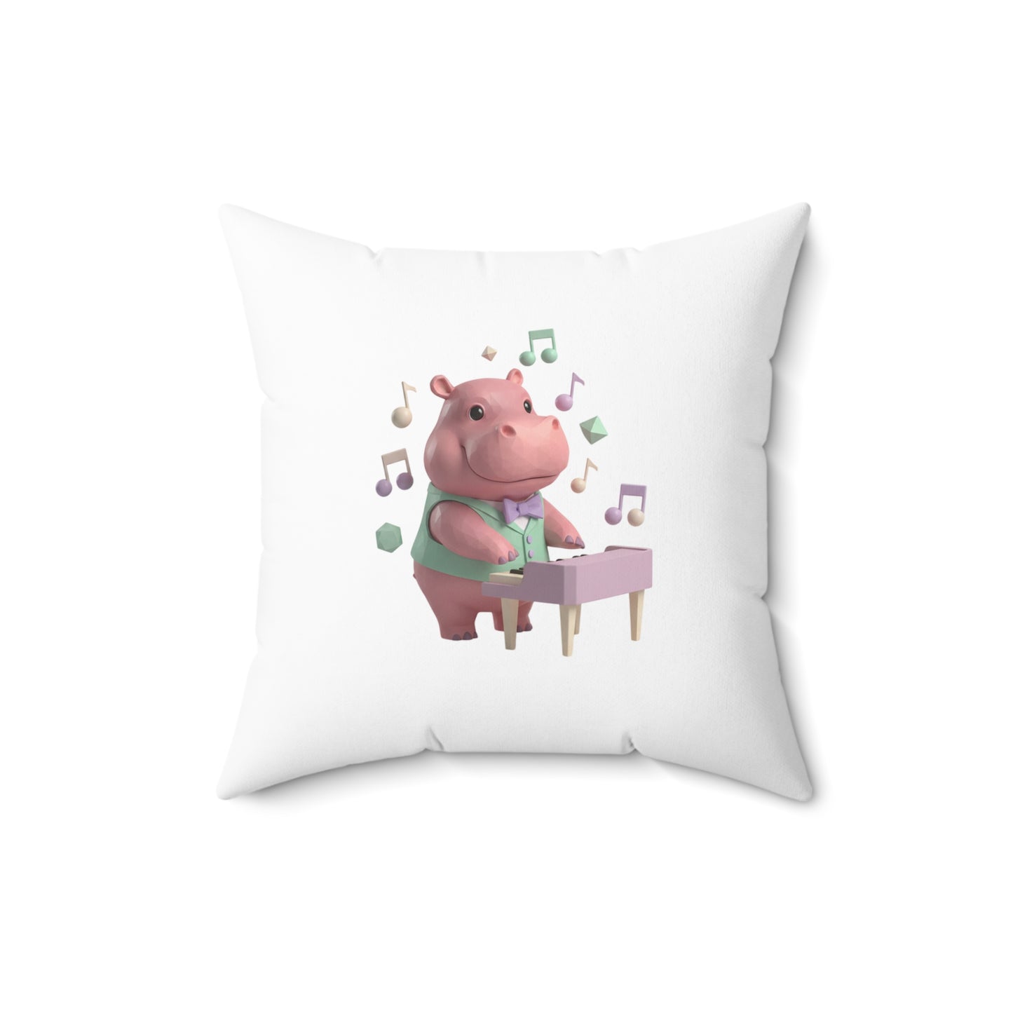 Hippo Playing Piano Throw Pillow — Cute Musical Nursery Decor