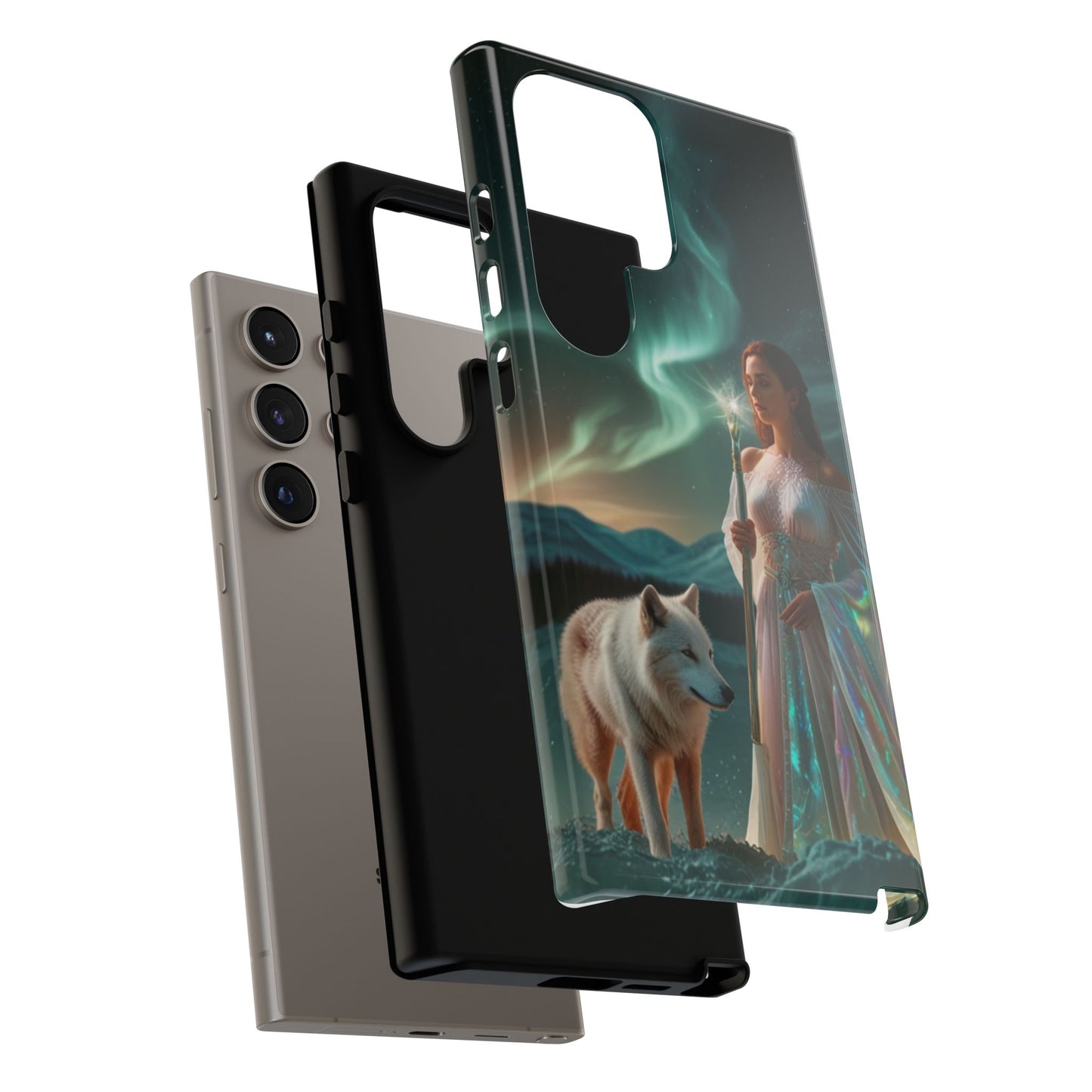 Samsung Aurora Guardian Handyhülle – Mystic Woman &amp; Wolf Magic Galaxy Schutz