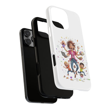 iPhone Phone Case — Hectic Mom Cartoon Design (Multitasking Mother, Kids & Chaos)