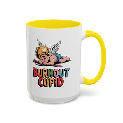 Burnout Cupid Coffee Mug — Cute Tired Cupid Accent Mug (11/15 oz)