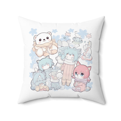 Cute Kawaii Plush Friends Square Pillow — Pastel Anime Character Cushion