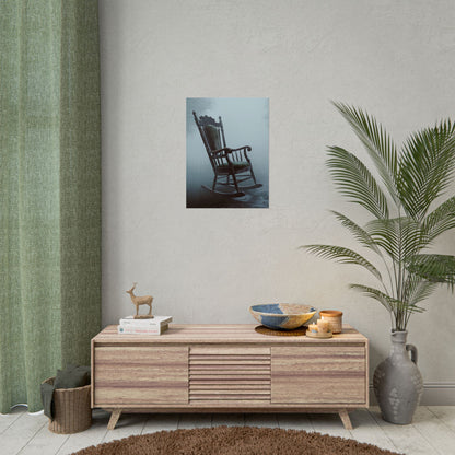 Vintage-Schaukelstuhl-Poster – Stimmungsvolles, nebliges Cottage-Wandbild (gerolltes Poster)