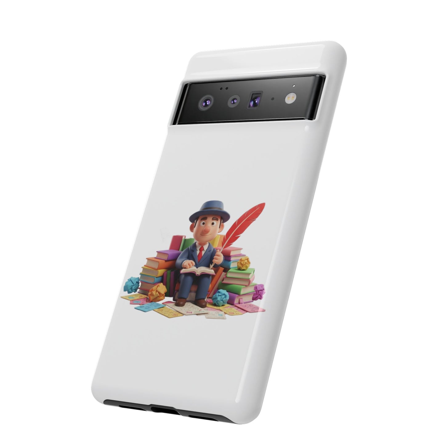 Google Author's Journey Phone Case — Cute Writer Illustration, Books & Quill Protective Cover