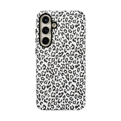 Samsung Leopard Print Tough Phone Case – Black & White Animal Pattern Protective Cover