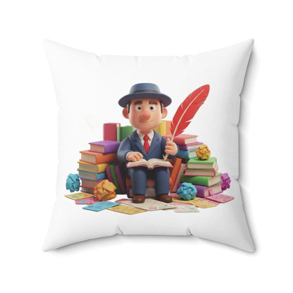 Writer’s Study Decorative Pillow — Cute Booklover Cushion with Quill & Stacks of Books