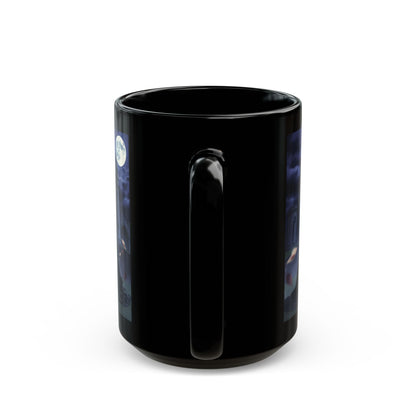 Gothic Moonlit Witch Black Coffee Mug — Dark Castle Night Scene (11oz/15oz)