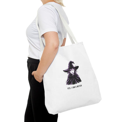 Witch Illustration Tote Bag — "Yes, I Am a Witch" Halloween Canvas Tote