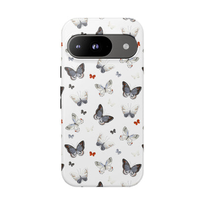 Google Butterfly Pattern Tough Phone Case — White Floral Protective Cover