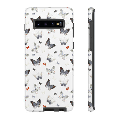 Funda para Samsung con diseño de mariposas: elegante funda protectora monocromática con detalles en rojo