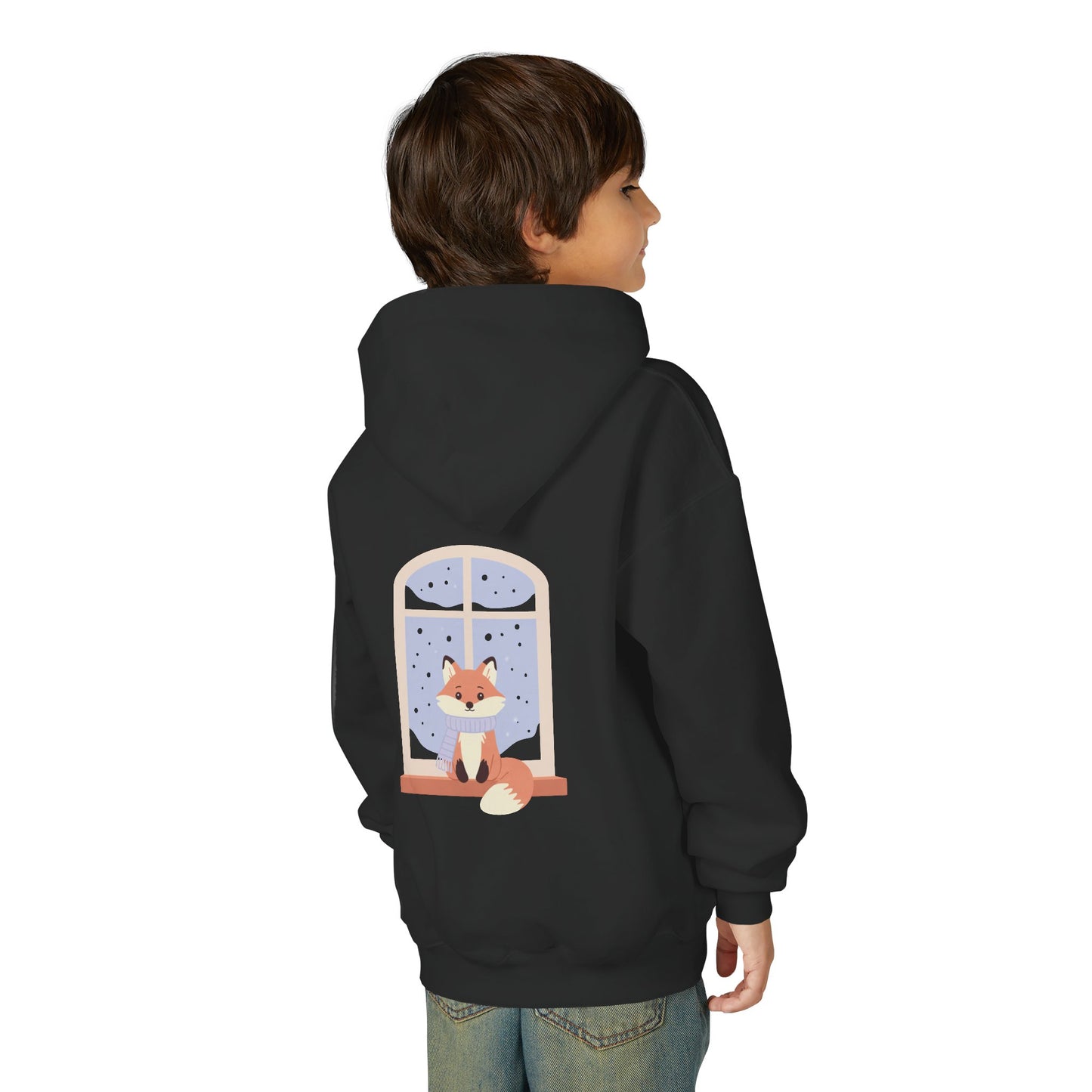 Youth Fox Winter Hoodie - Cute Fox at Window Kids Sweatshirt
