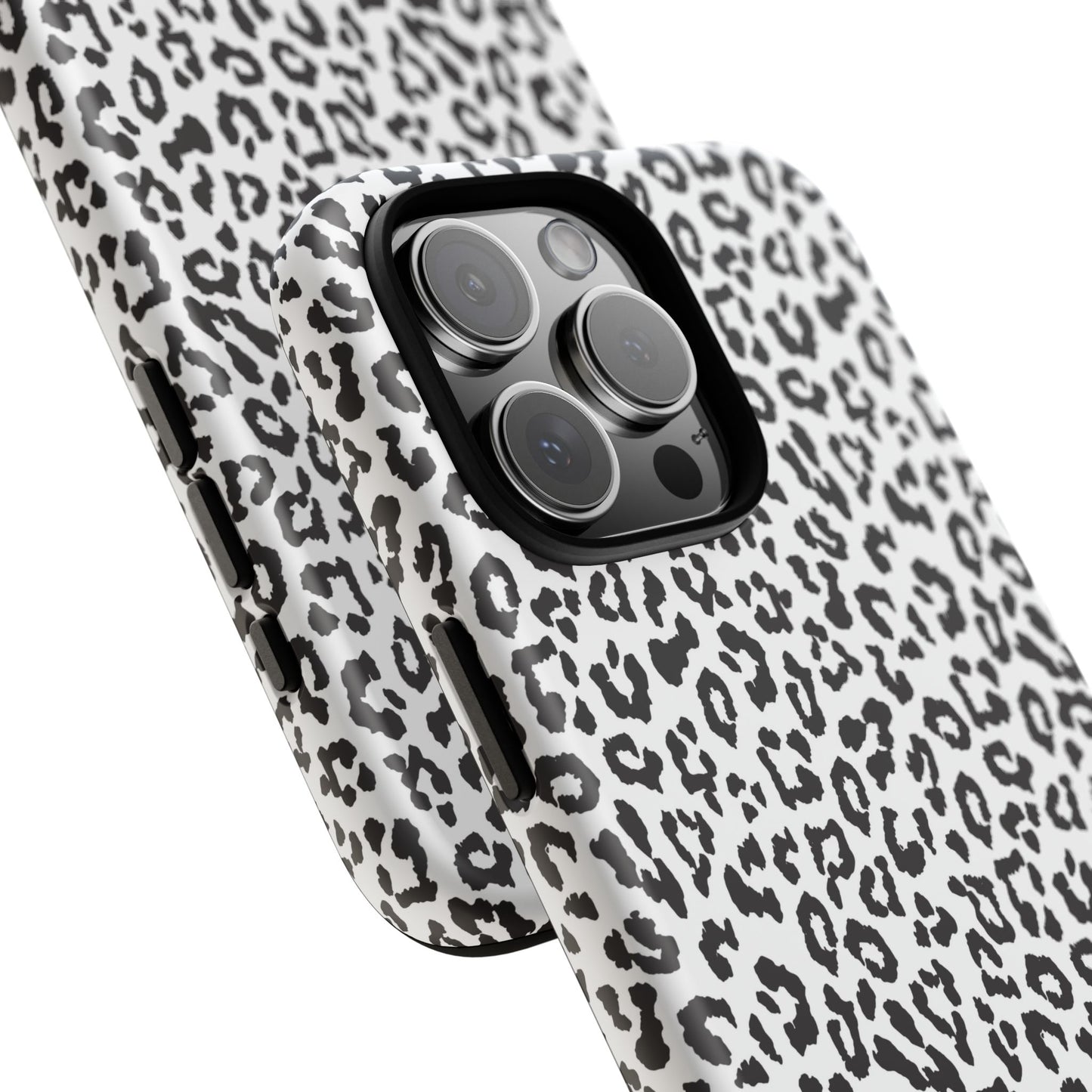 iPhone Leopard Print Tough Phone Case - Black & White Protective Cover