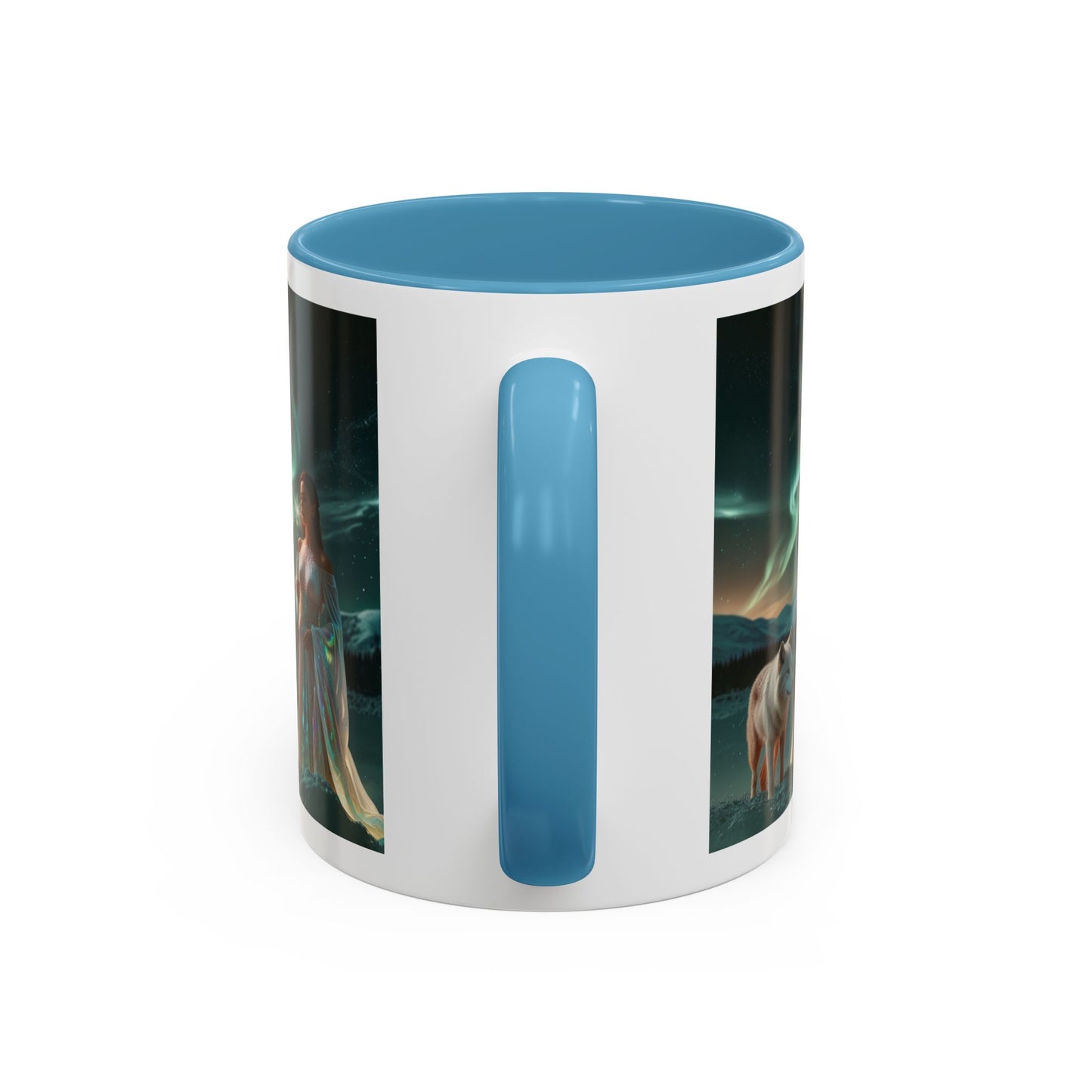 Taza de café Aurora Guardiana — Arte fantástico de mujer con lobo