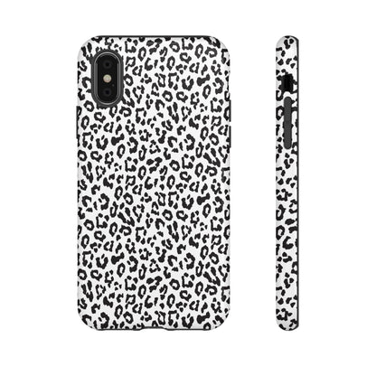 iPhone Leopard Print Tough Phone Case - Black & White Protective Cover
