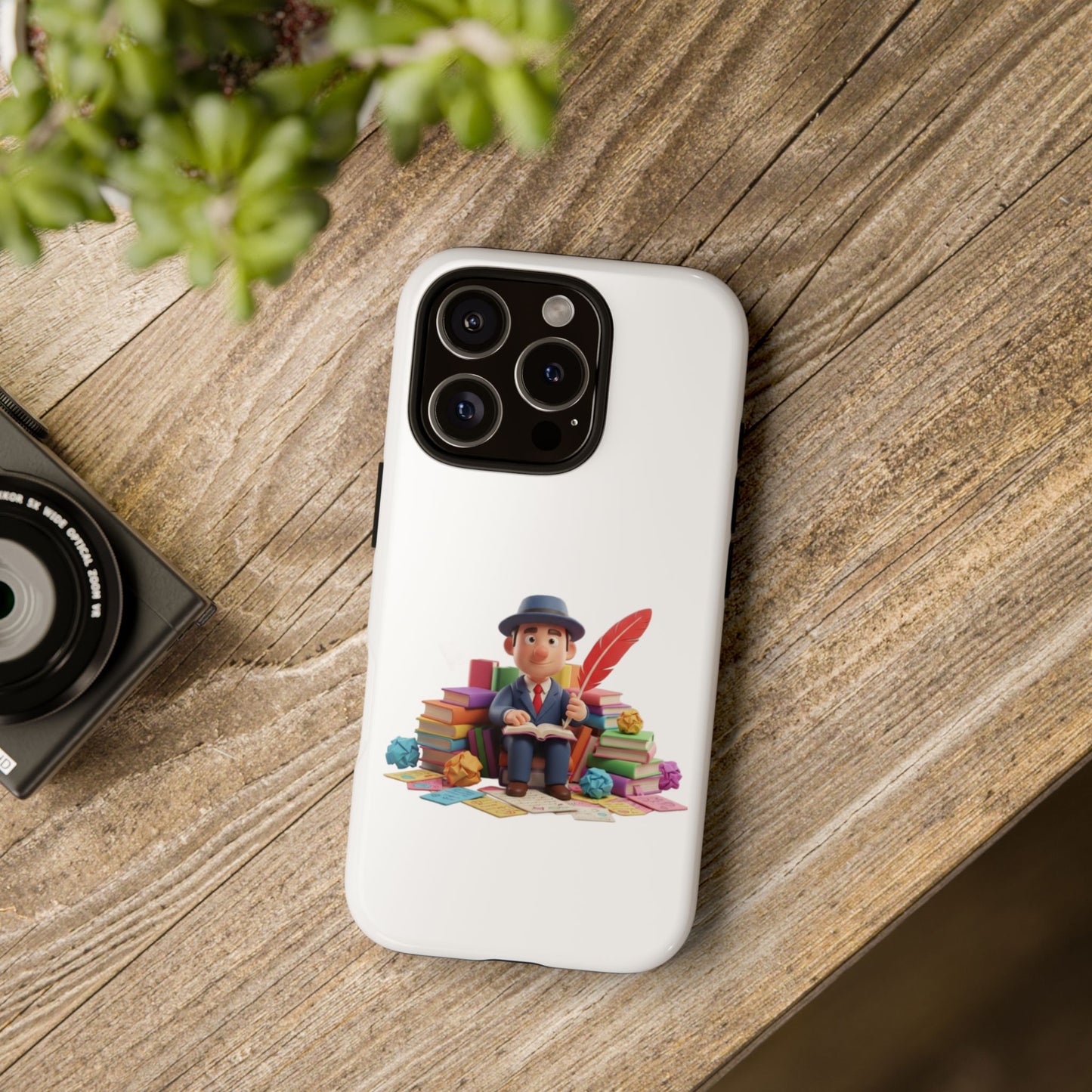 iPhone Phone Case — Cute Writer Sitting on Books with Feather Pen