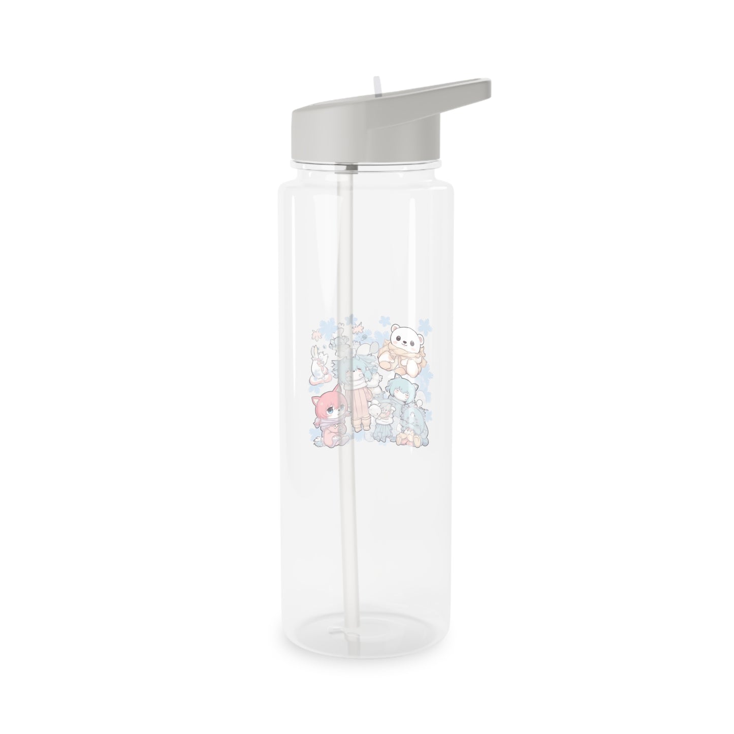Niedliche pastellfarbene Plüsch-Tritan-Wasserflasche — Kawaii-Sportflasche mit Tiermuster
