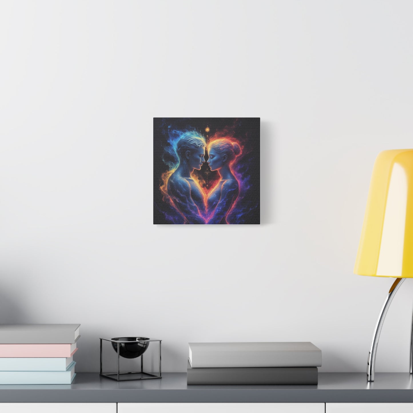 Cosmic Lovers Matte Canvas Print — Fire & Ice Heart Wall Art