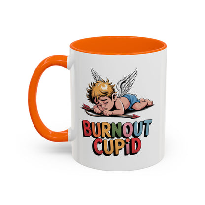 Burnout Cupid Coffee Mug — Cute Tired Cupid Accent Mug (11/15 oz)