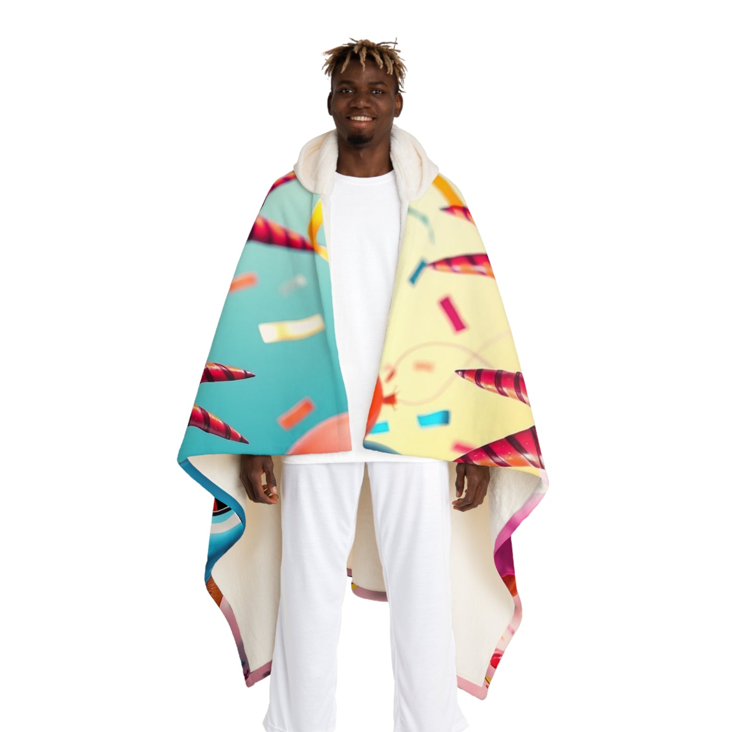 Hooded Sherpa Blanket – Colorful Party Donut Plush Fleece