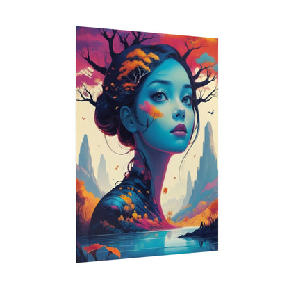 Surreal Blue Goddess Rolled Poster — Fantasy Landscape Art Print