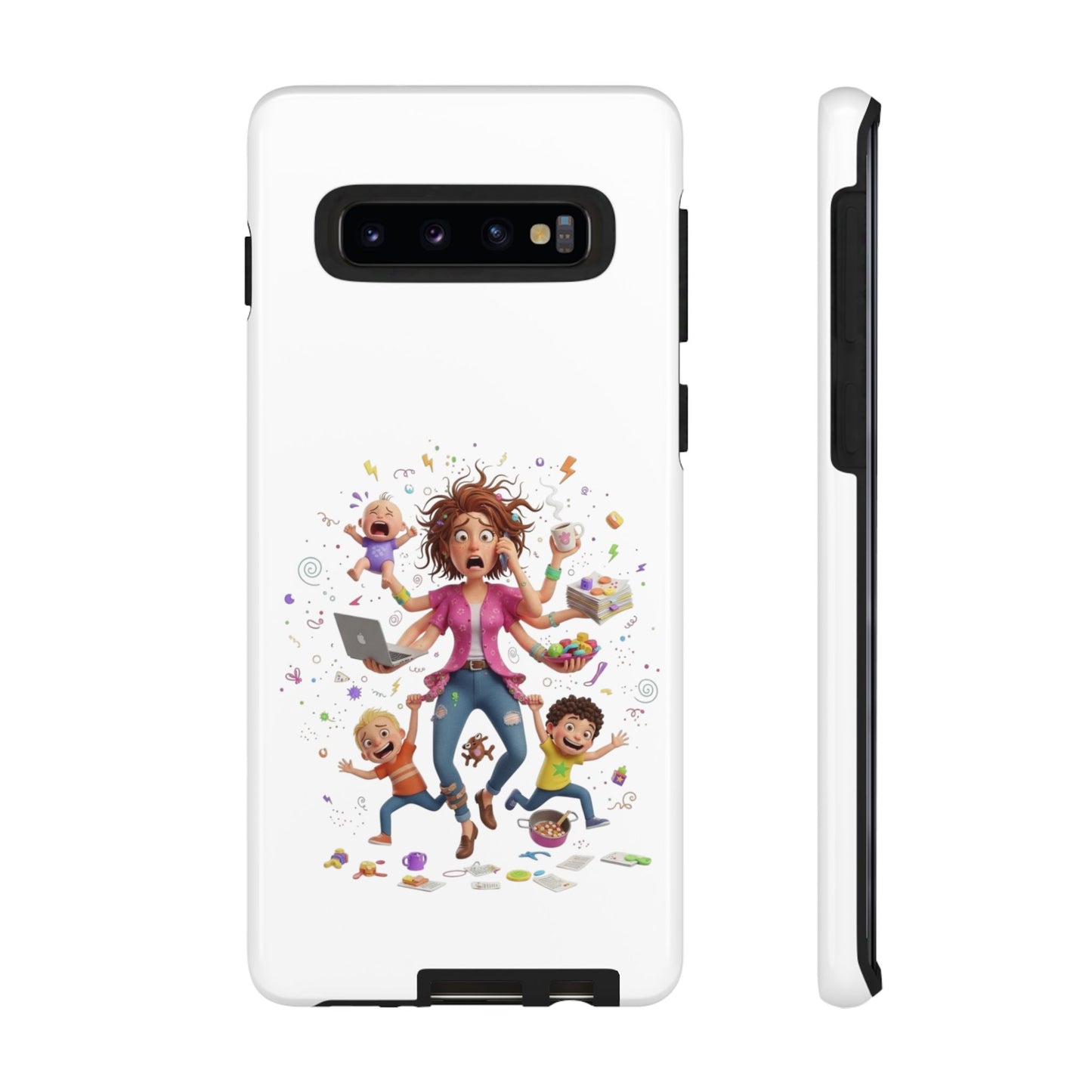 Samsung Mom Life Phone Case — Funny Juggling Mom Illustration Protective Case