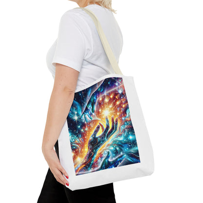 Cosmic Hands Tote Bag — Vibrant Galaxy Art Tote for Everyday, Beach & Gifts