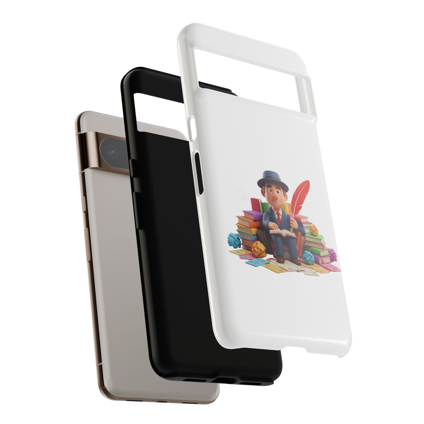 Google Author's Journey Phone Case — Cute Writer Illustration, Books & Quill Protective Cover