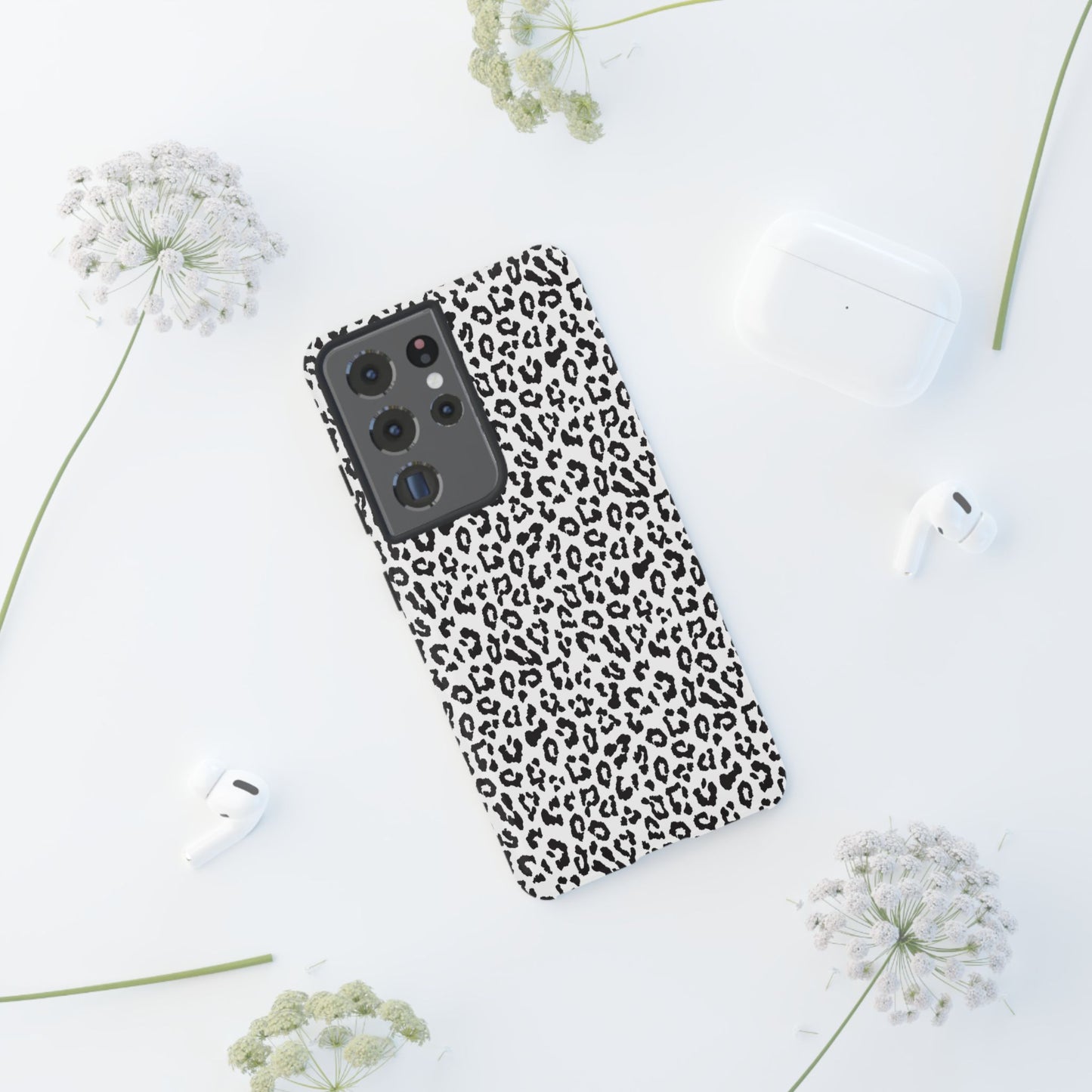 Samsung Leopard Print Tough Phone Case – Black & White Animal Pattern Protective Cover