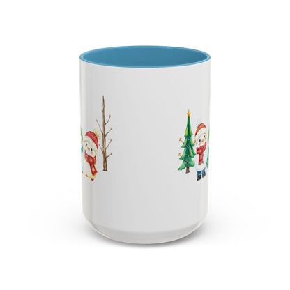 Christmas Snowman Mug — Cute Holiday Coffee Cup with Festive Tree & Snowmen (11/15oz)