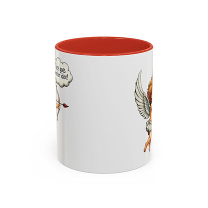 Cupid Coffee Mug — Vintage Cherub Saying "There goes another idiot!" Accent Mug
